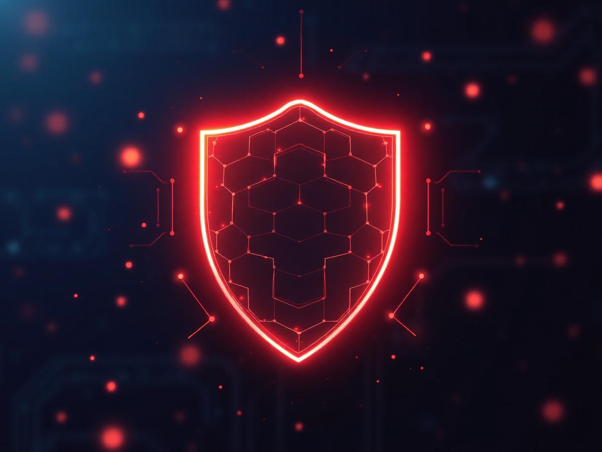 Glowing hexagonal digital shield representing cybersecurity